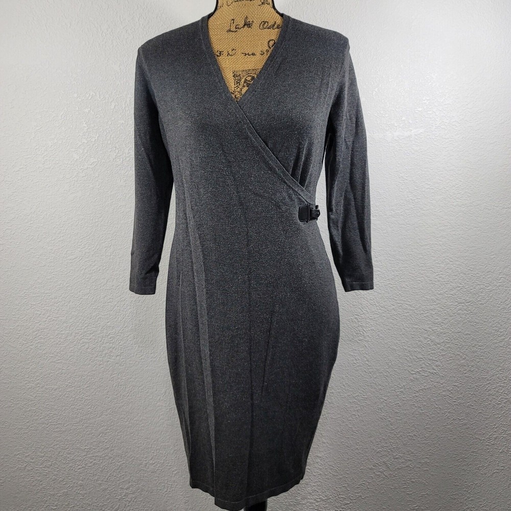 Calvin Klein Women's Buckle Faux-Wrap Sweater Dress Size Medium Fall Winter